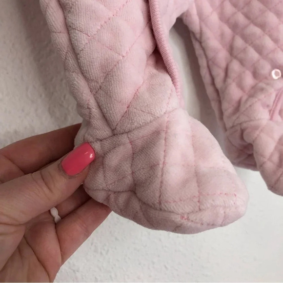 Nordstrom Baby bunting pink quilted velour fleece lined hood size 6 months - Picture 10 of 11